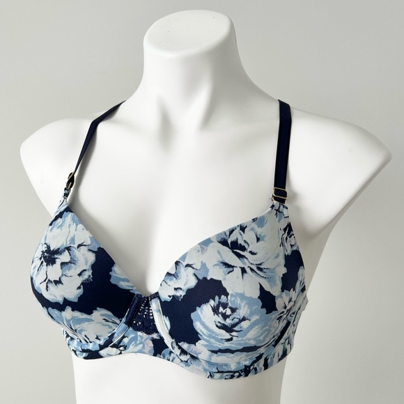 Soma Embraceable Geo Lace Racerback Bra Blue Floral 34C - Picture 1 of 6